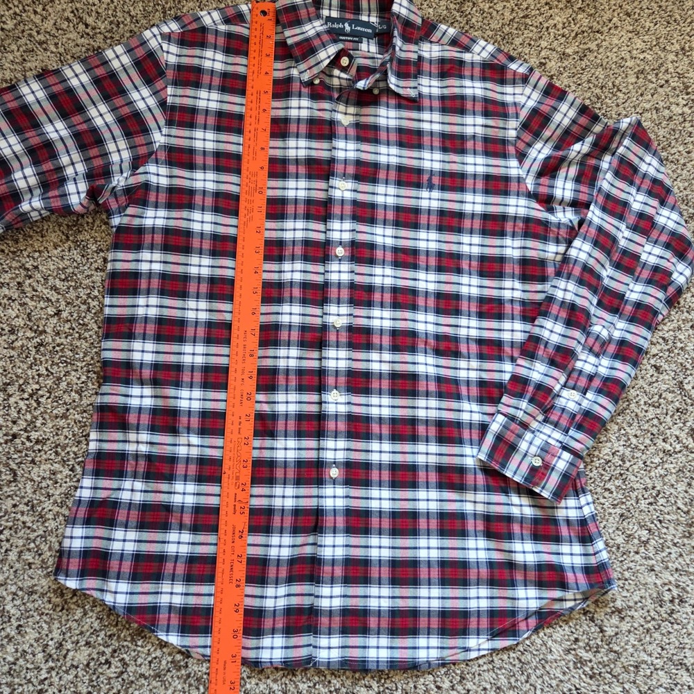 Ralph Lauren Custom Fit Plaid Button Down Shirt Mens Large Red White Blue Preppy - Picture 3 of 6